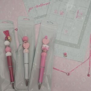 Three Chic Pink and White Valentine Accessory Pens